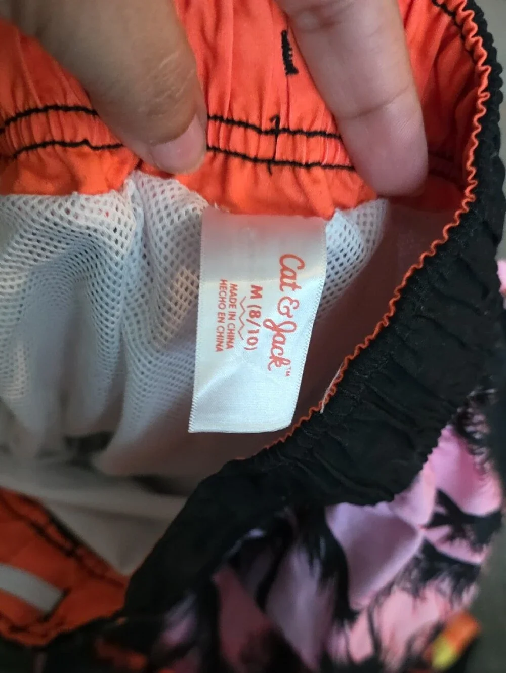 Cat & Jack Kids Sunset Palm Print Swim Trunks - Black & Sunset Orange